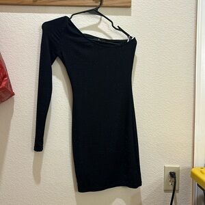 Lulus Starry Nights Midnight Blue Long Sleeve One-shoulder Mini Dress